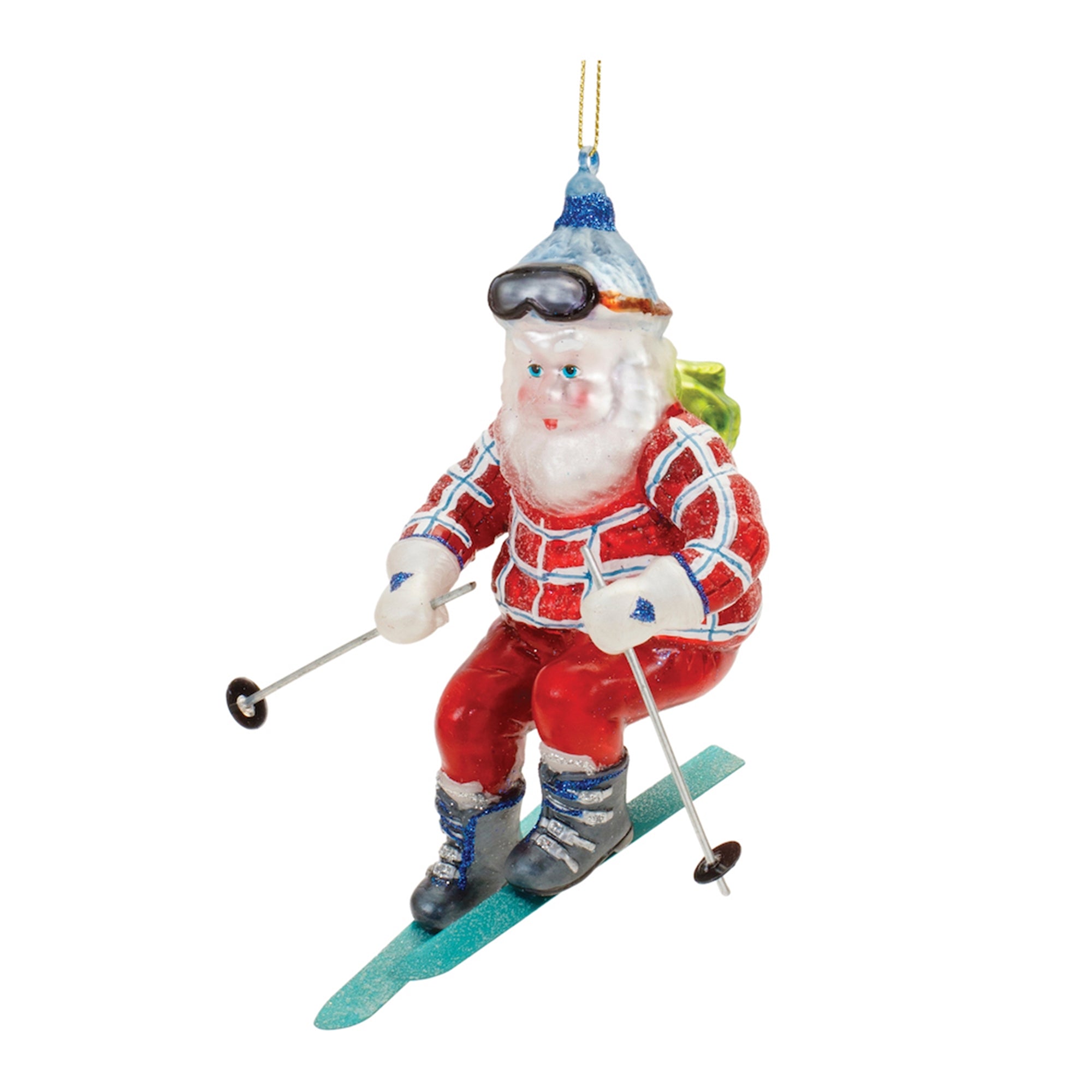 Glass Ski Santa Ornament (Set of 6)