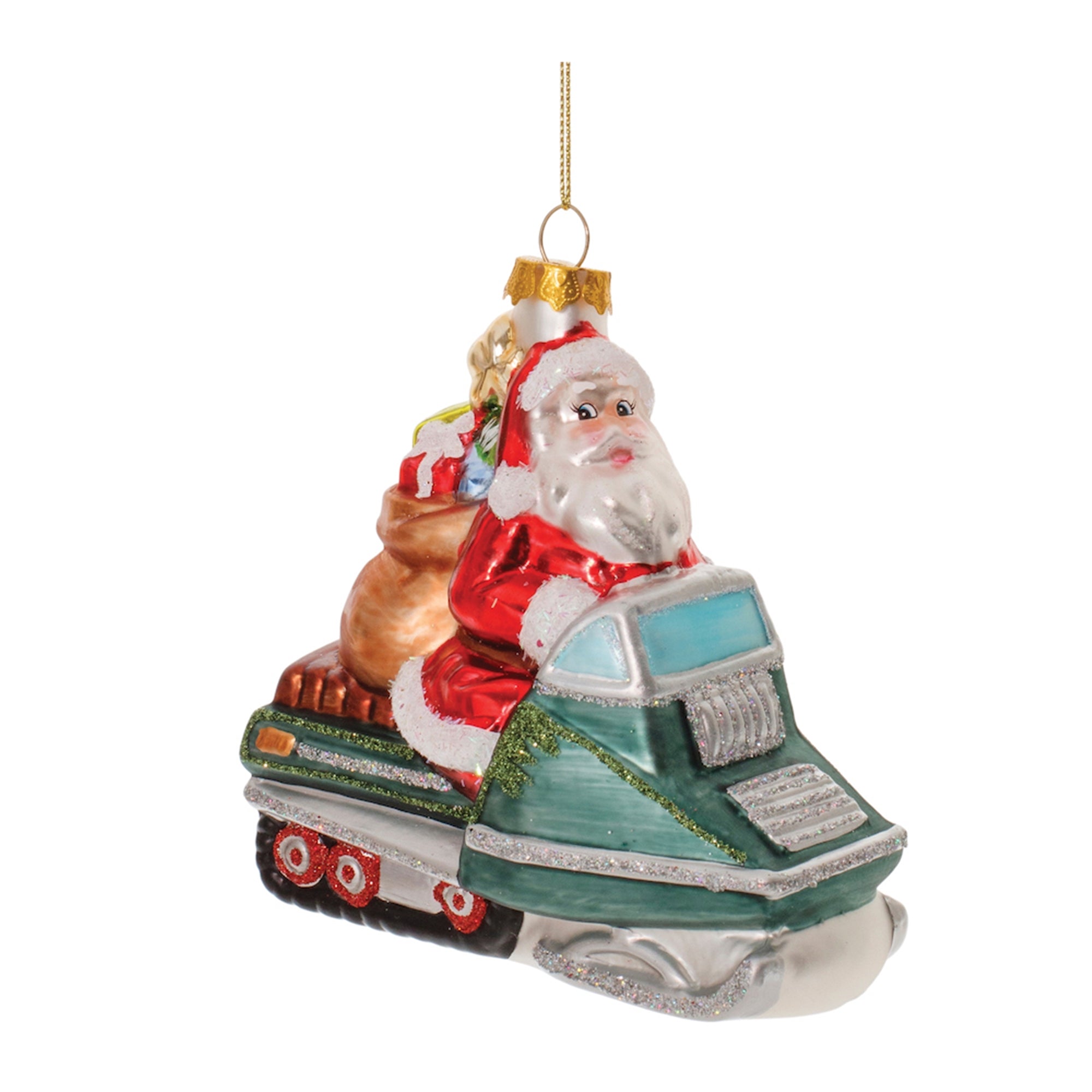 Glass Snowmobile Santa Ornament (Set of 6)