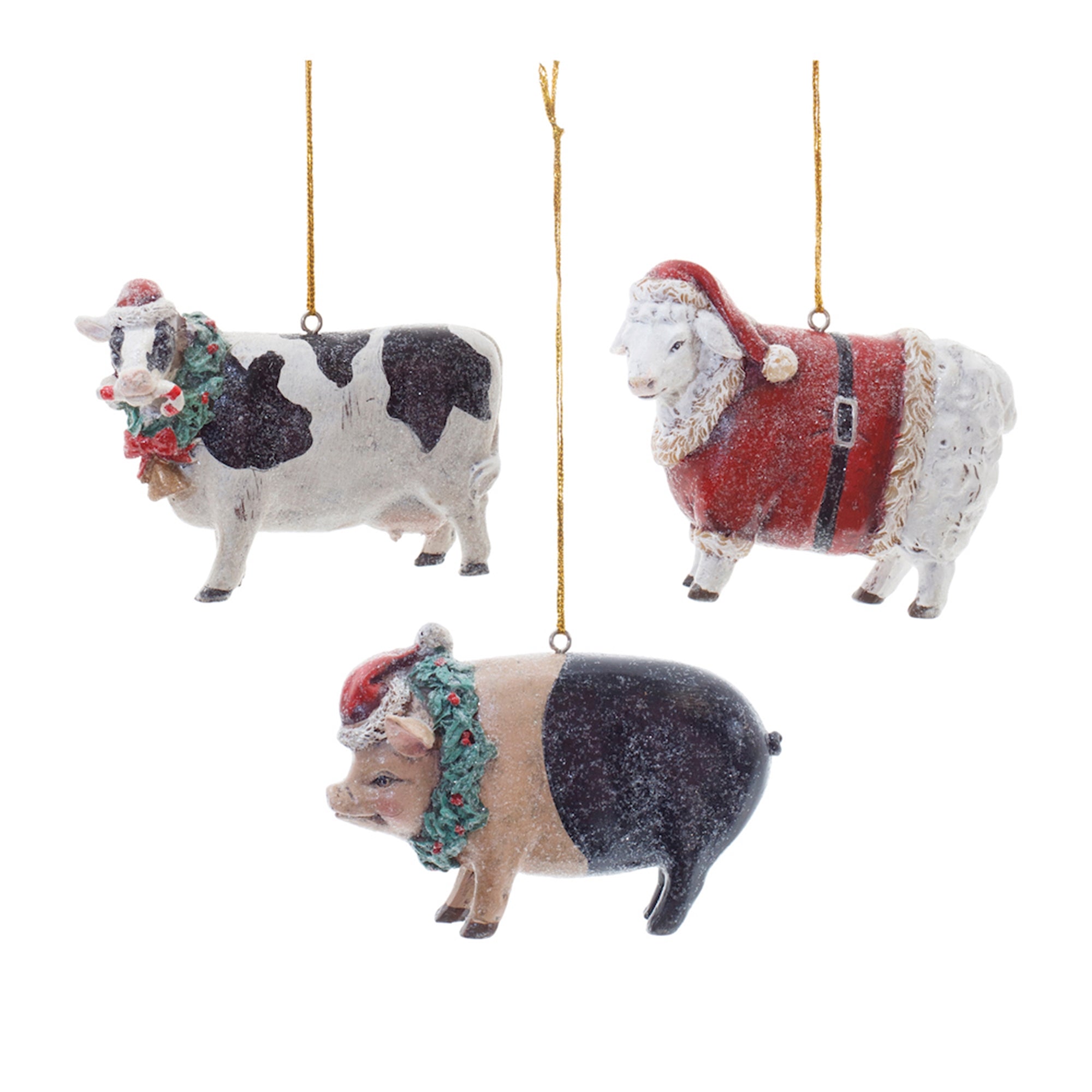 Glittered Holiday Farm Animal Ornament (Set of 12)