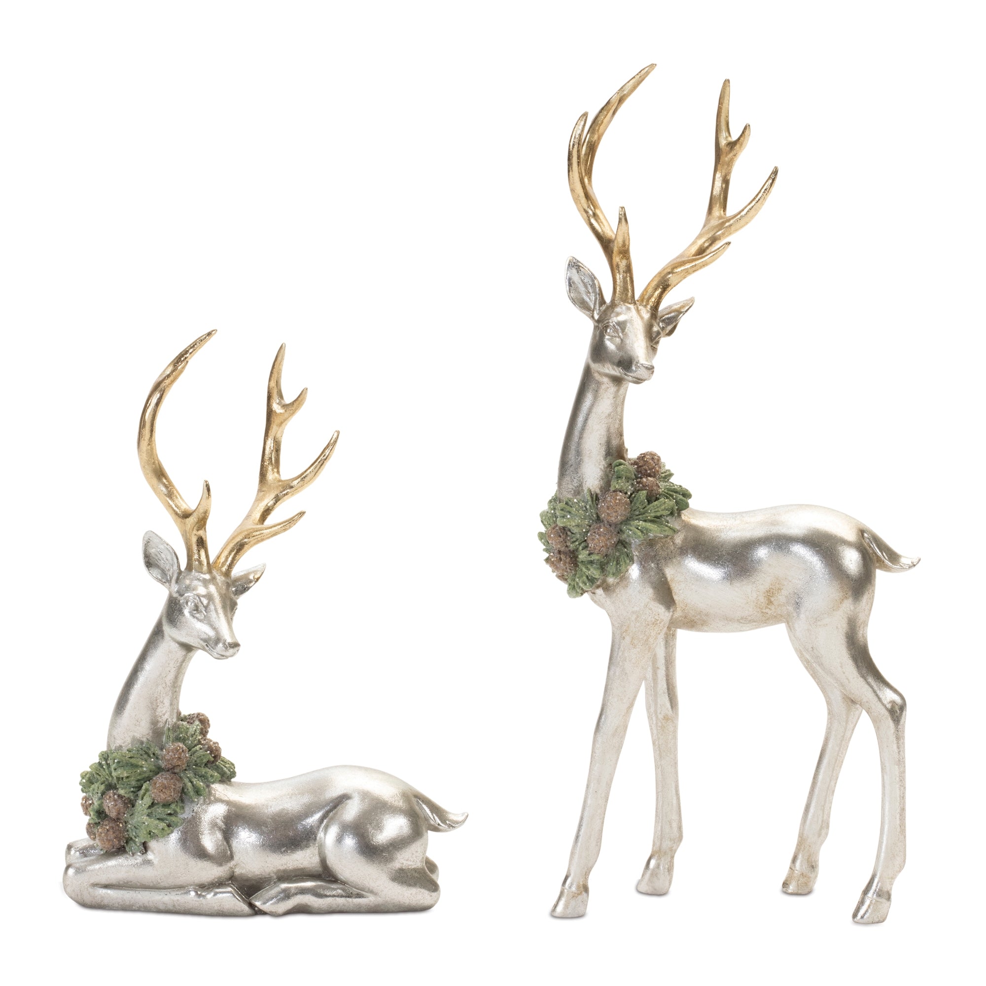 Modern Holiday Deer with Wreath Accent (Set of 2)