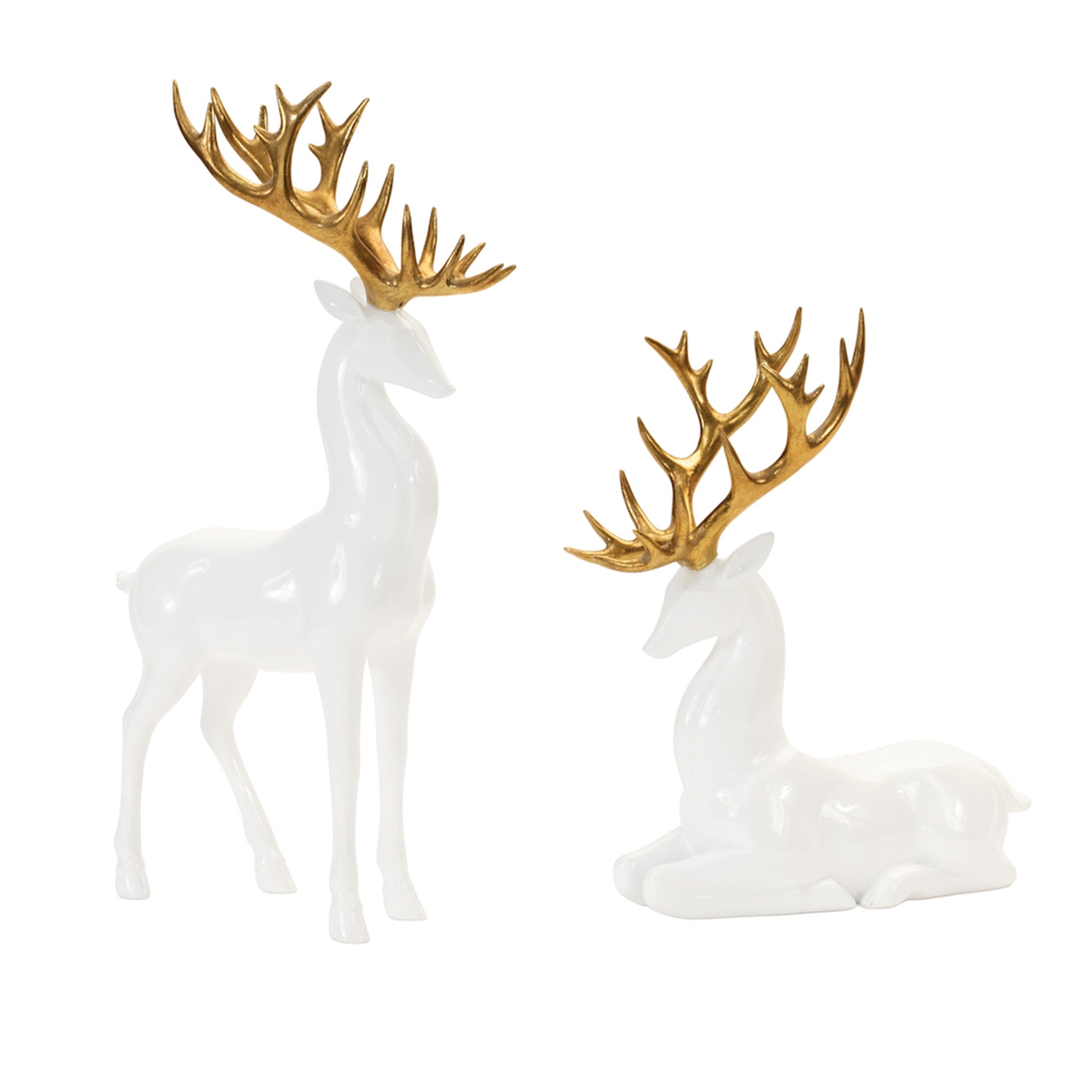 Modern Holiday Deer with Gold Antler Accent (Set of 2)