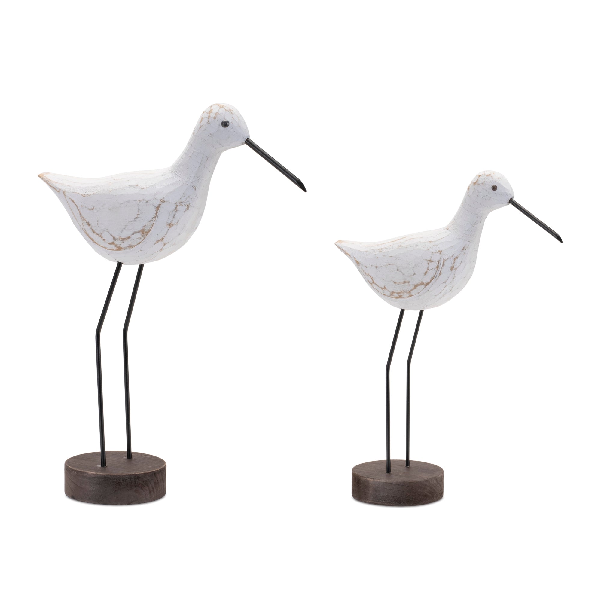Carved Wood Sea Bird with Metal Stand (Set of 2)