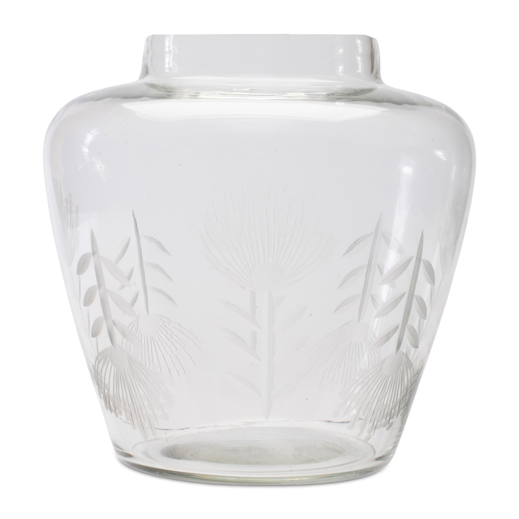 Etched Soda Lime Glass Urn Vase 6.5"D