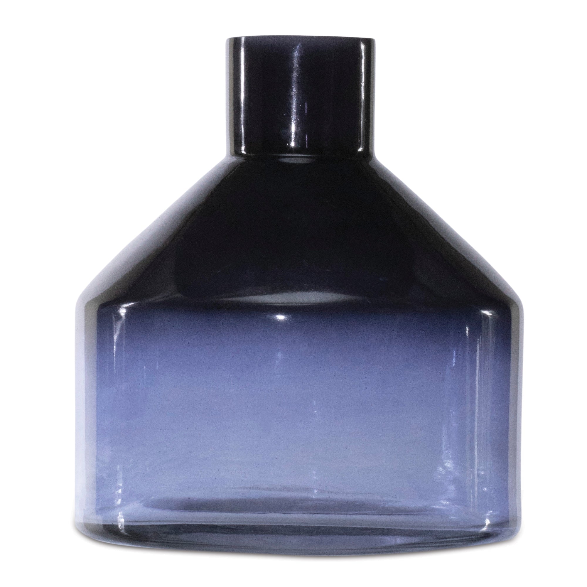Blue Soda Lime Glass Bottle Vase 6"H