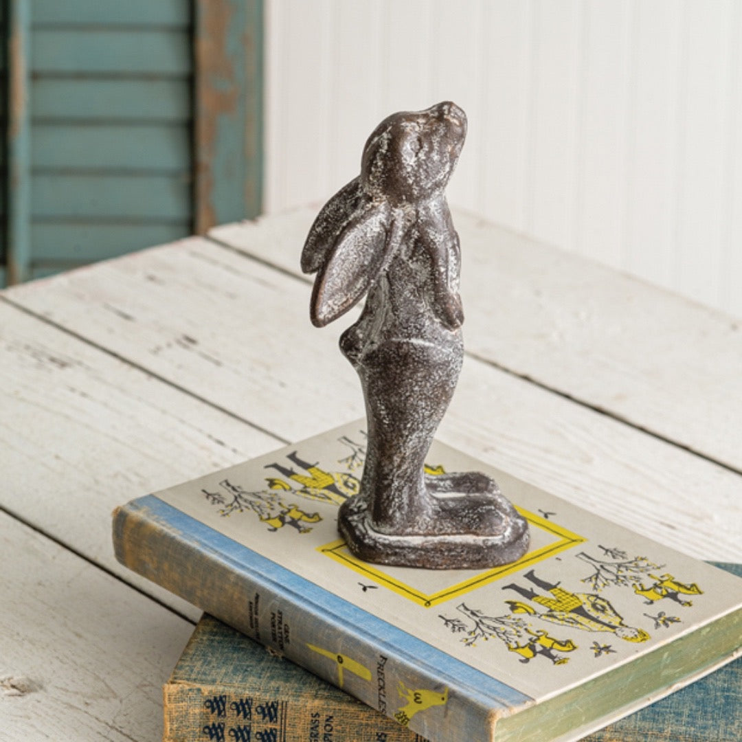 Whimsical Cast Iron Rabbit Statue