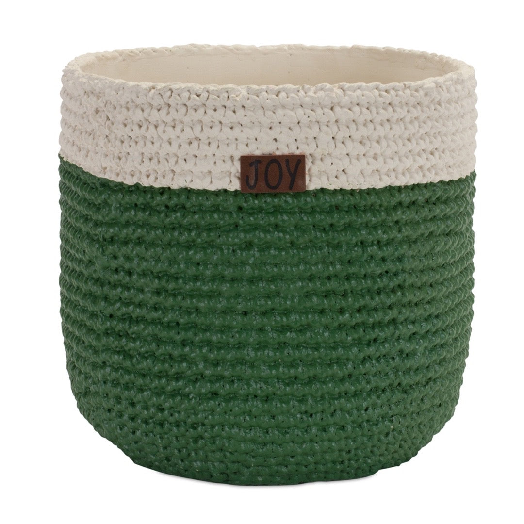 Basket Weave Look Cement Green Pot