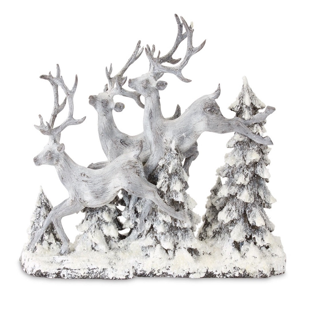 Leaping Winter Resin Deer in Trees